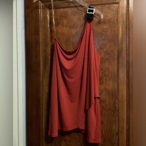 Elegant Red One Shoulder Buckle Sleeve Shirt